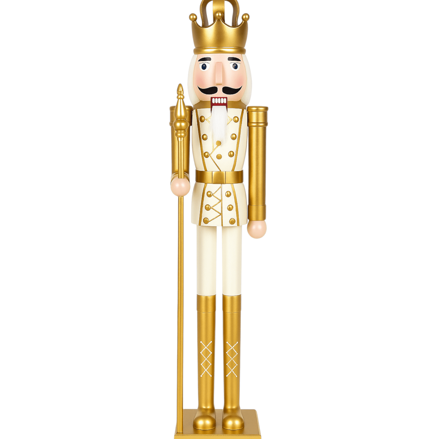 Figurină Decorativă Crăciun Spărgător de Nuci 120 cm, Alb și Auriu, Ornament de Podea pentru Interior