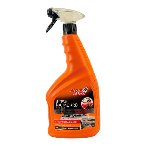 Spray ceară lichidă auto Moje Auto Wosk Na Mokro Wet Wax 750 ml, aplicare pe suprafețe umede, pulverizator manual
